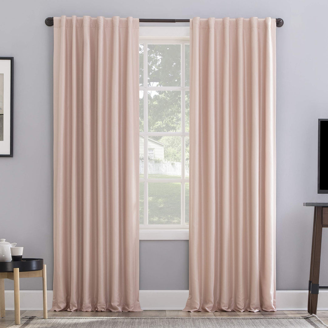 Sun Zero Greyson Faux Dupioni Silk Thermal Extreme Total Blackout Back Tab 50 x 95 - Blush