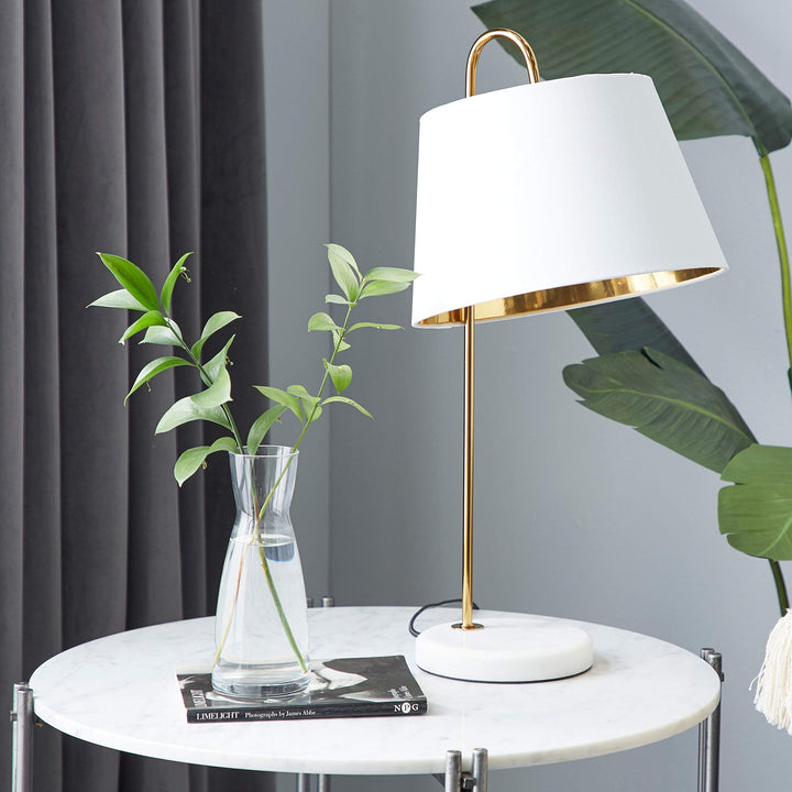 White and Gold Table Lamp with Marble Base 11" X 22.5" 11 22 Modern Contemporary