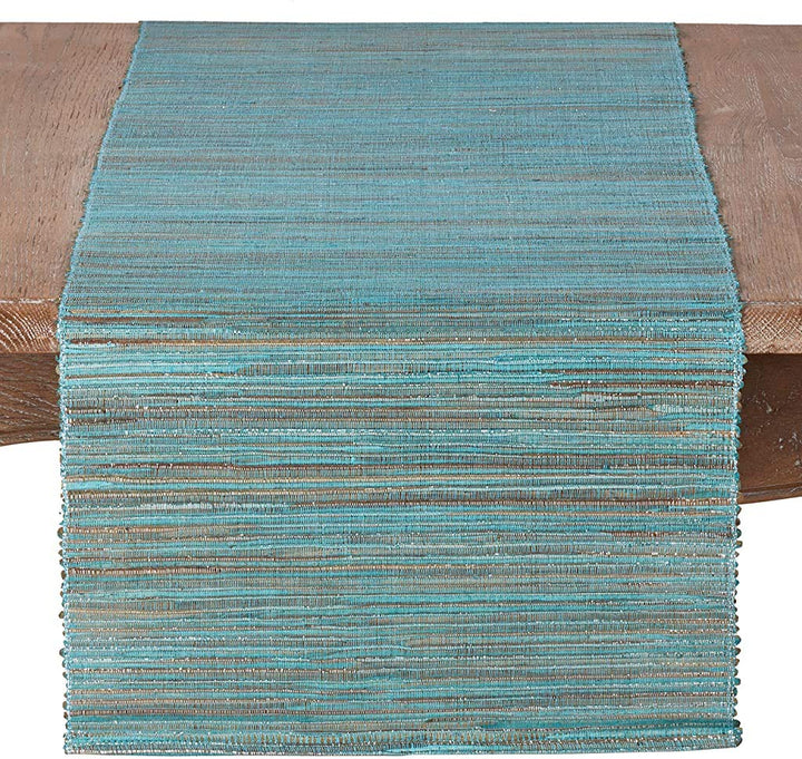 SARO LIFESTYLE 217.TQ72B Melaya Collection Nubby Texture Woven Table Runner 16"x72" - Turquoise