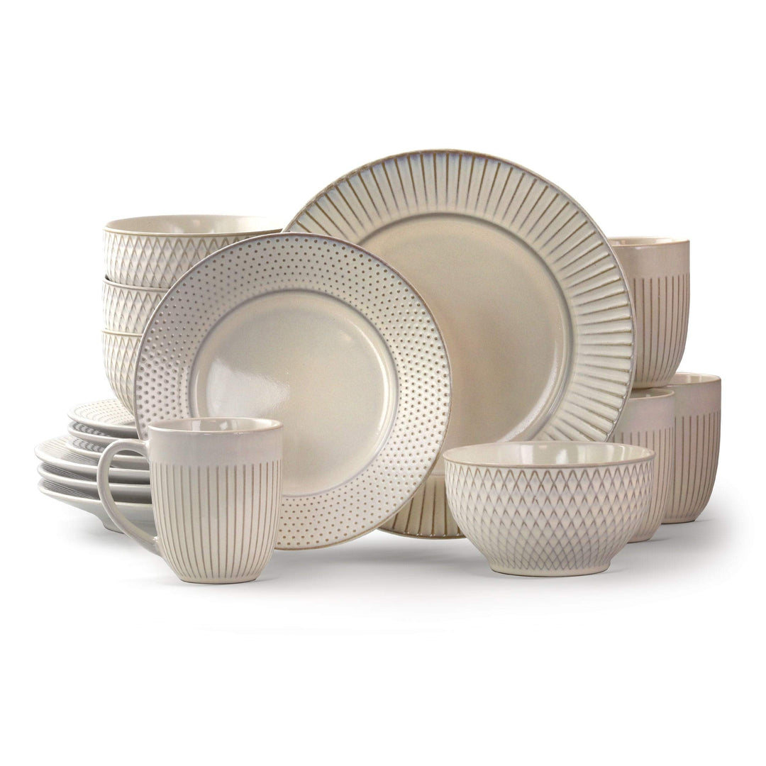 Marketplace Dinnerware Set in Embossed White Beige Solid Casual Round