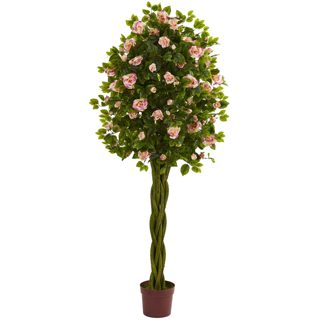 Nearly Natural 6ft. Rose Artificial Tree with Woven Trunk