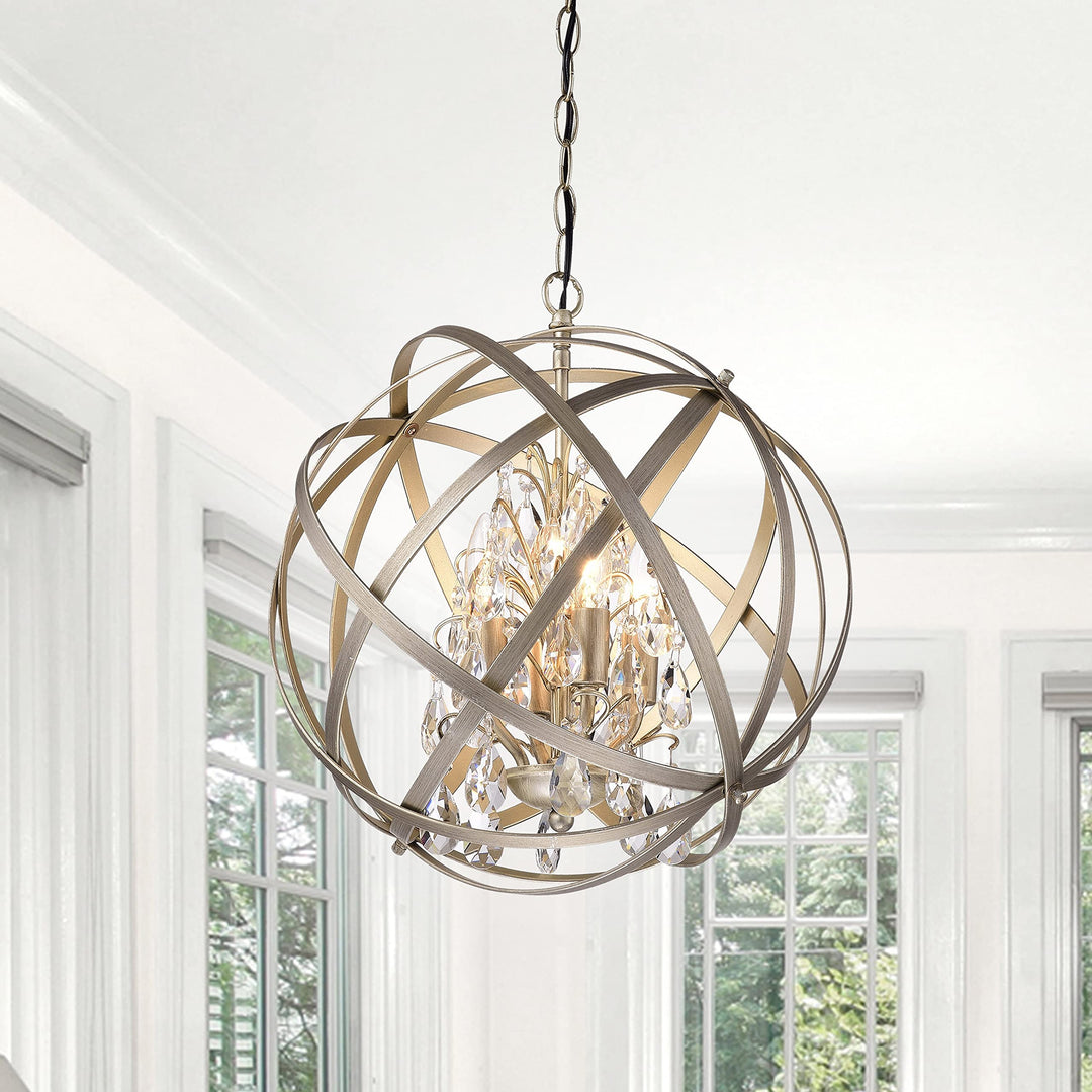 The Lighting Store Benita 4-Light Light Gold with Bronze Metal Crystal Orb