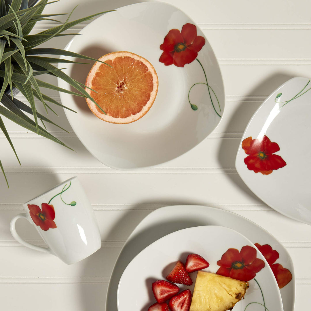 Tabletops Gallery Poppy - 16 Piece Square Dinnerware Set Service of 4