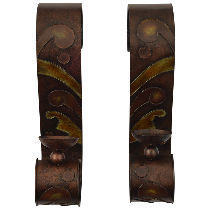 Metal Candle Sconce (Set of 2) Brown Modern Contemporary Acacia Wood