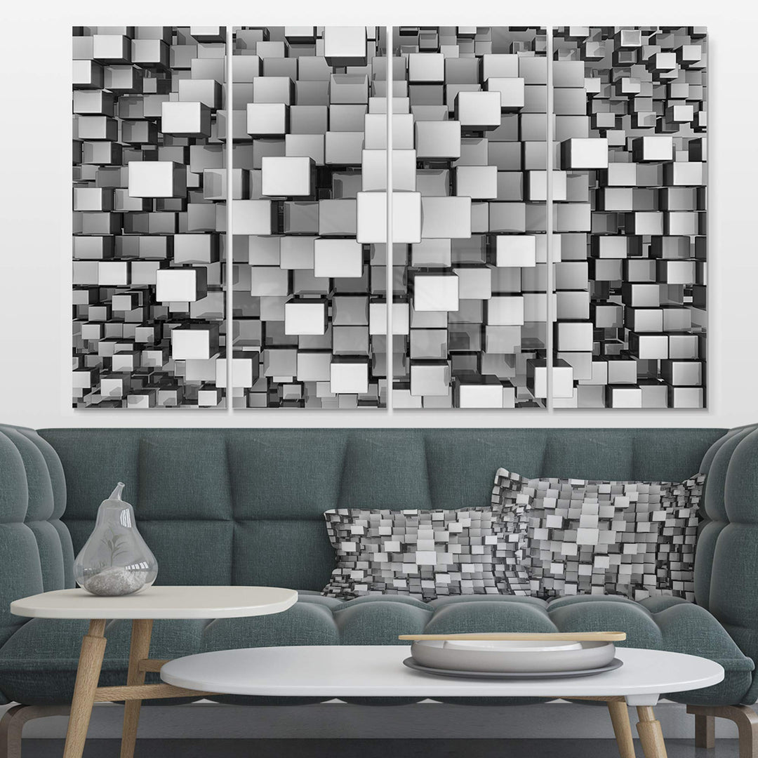 Design Art Black and Grey Cubes-Contemporary Metal Wall Art-MT6830-48x28-4