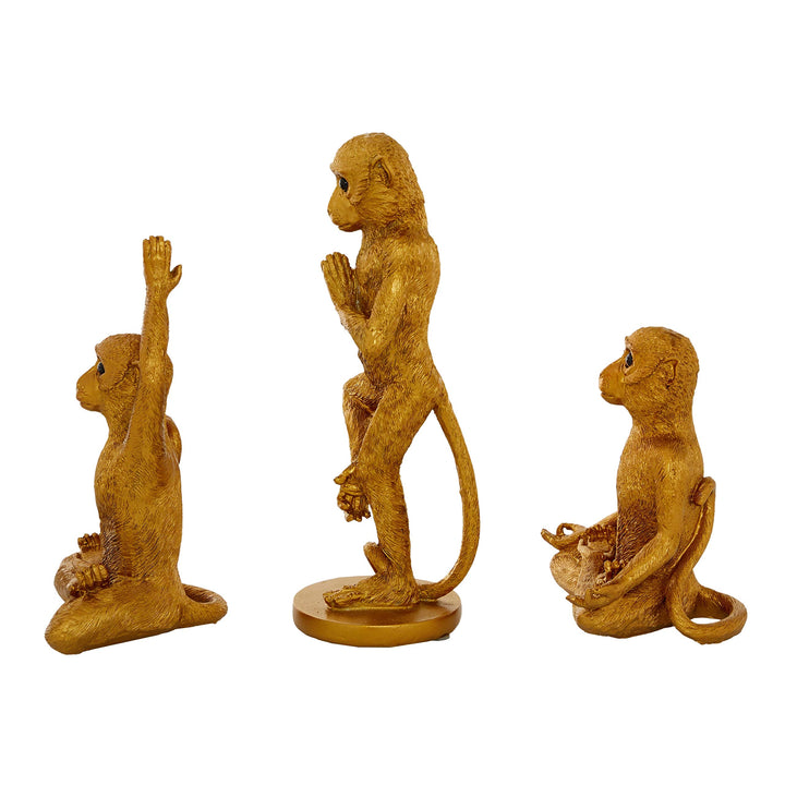 Metallic Gold Monkey Sculptures Set of 3 4 X 11 Resin