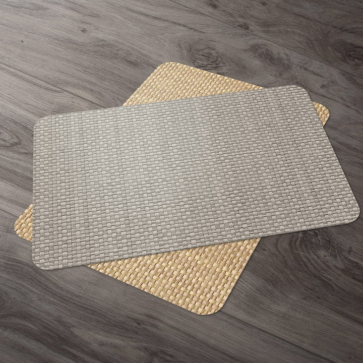 Taupe and Natural Basket Weave Design Reversible Easy Plastic Placemat Set of