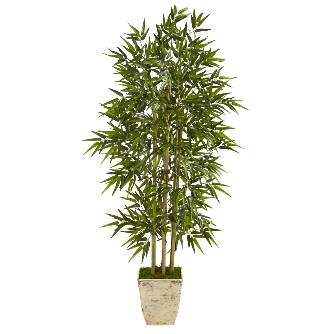 65" Bamboo Artificial Tree in Country White Planter Green