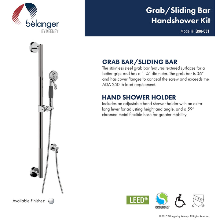 Belanger B90-631 1.25 In. Dia x 36 In. Grab Bar with ADA H Shower Slider