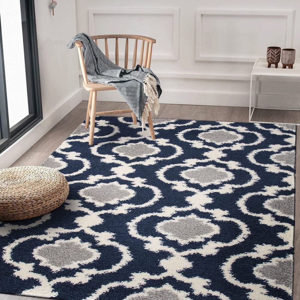 Rugshop Cozy Moroccan Trellis Indoor Shag Area Rug Navy 7'10" X 10' 7'10" x 10' - Navy