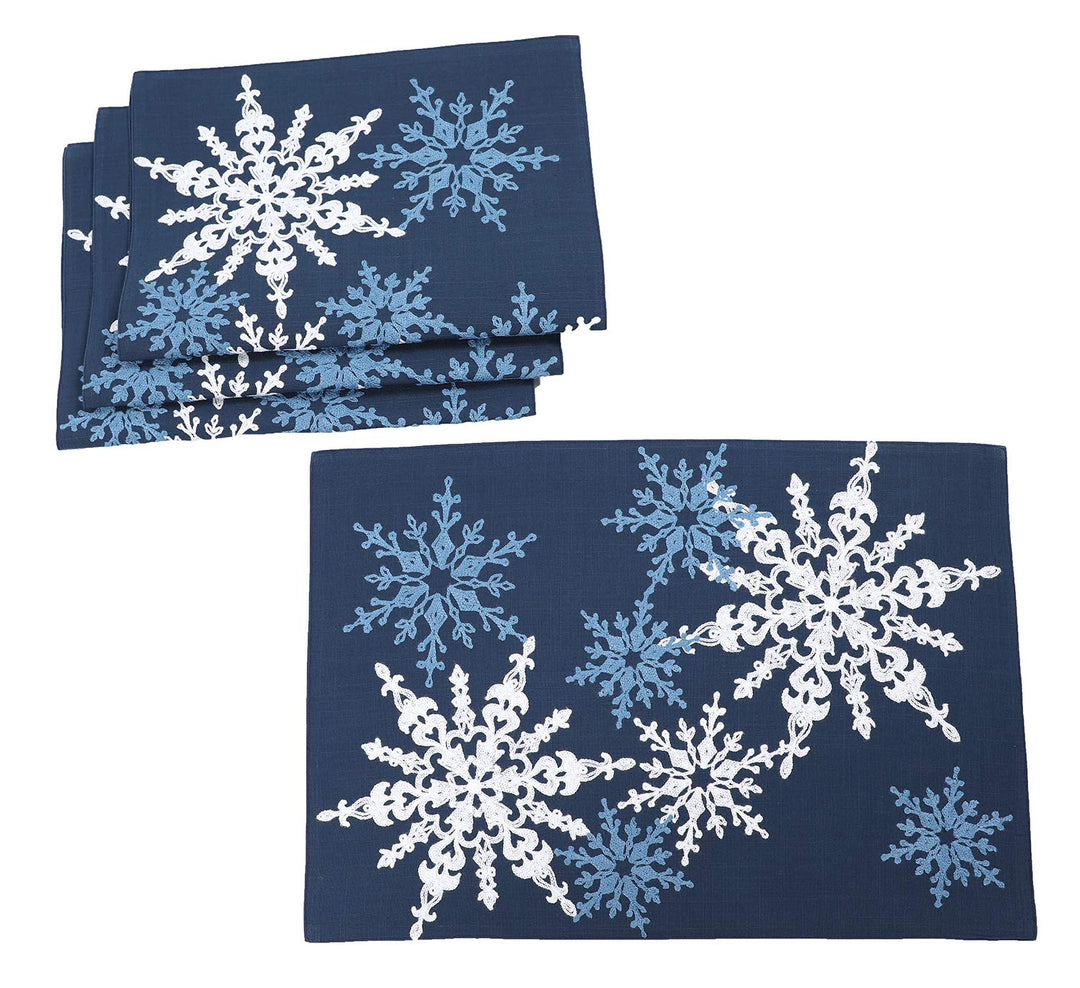 Manor Luxe Magical Snowflakes Placemats 14"x20" Dark Blue Blue - 14"x20"