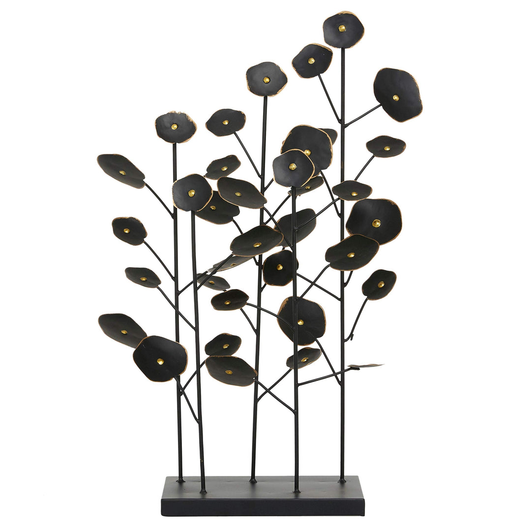 Large Black Metal Abstract Floral Sculpture W Gold Foil Detail Trim 14 X 6 21