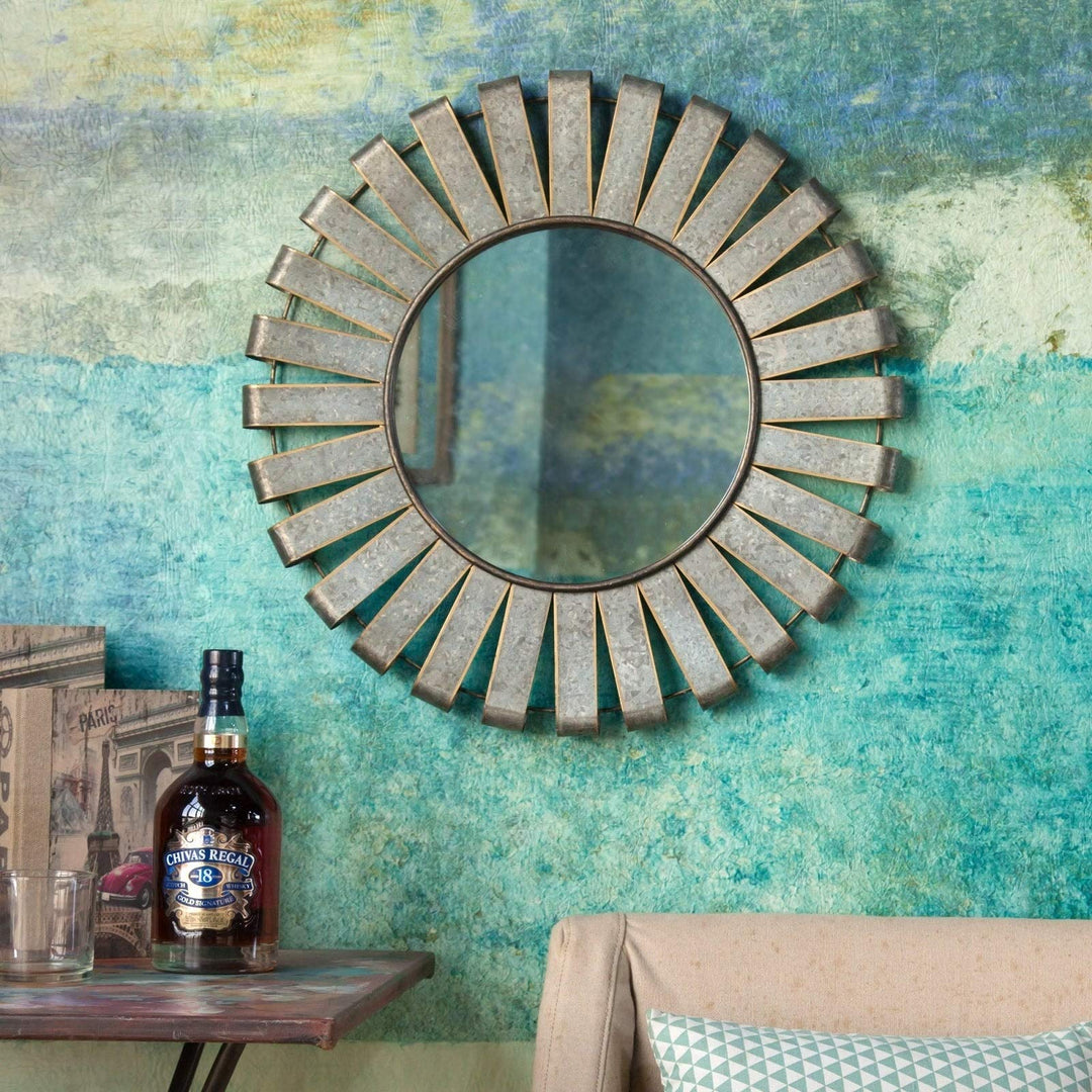 22.5in. Dia. Metal Windmill Wall Mirror Industrial Rustic Includes Hardware