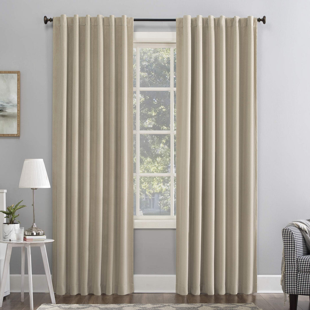 Sun Zero Hampshire Velvet Noise Reducing Thermal Extreme Total Blackout Back Tab 50 x 96 - Ecru