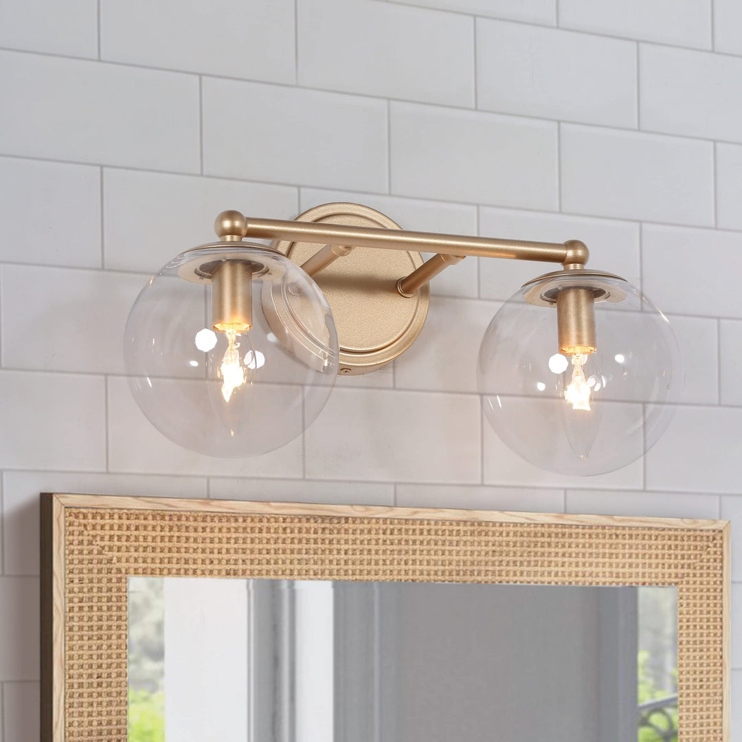 Modern Gold 2-light Bathroom Vanity Lights Globe Glass Orb Wall Sconces L 15"