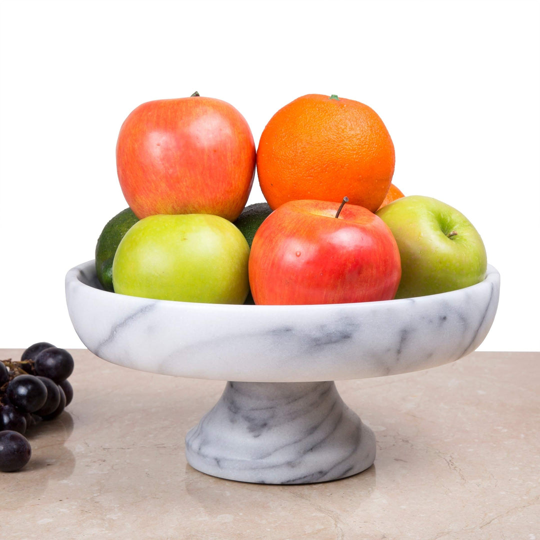 White Marble Fruit Bowl On Pedestal 1 Piece