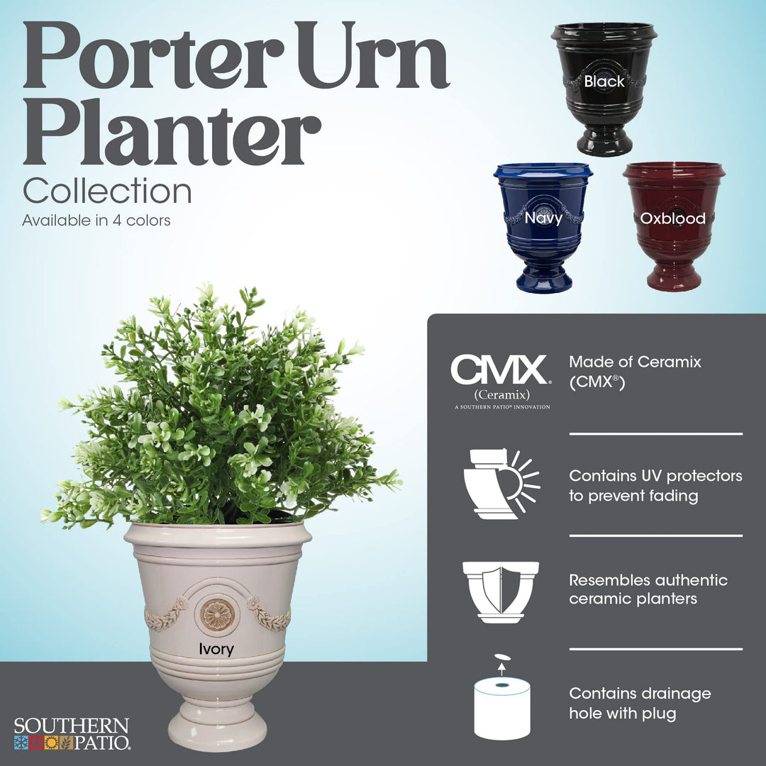 Southern Patio 15.5" Porter Outdoor Urn Planter with Drainage Hole & Plug