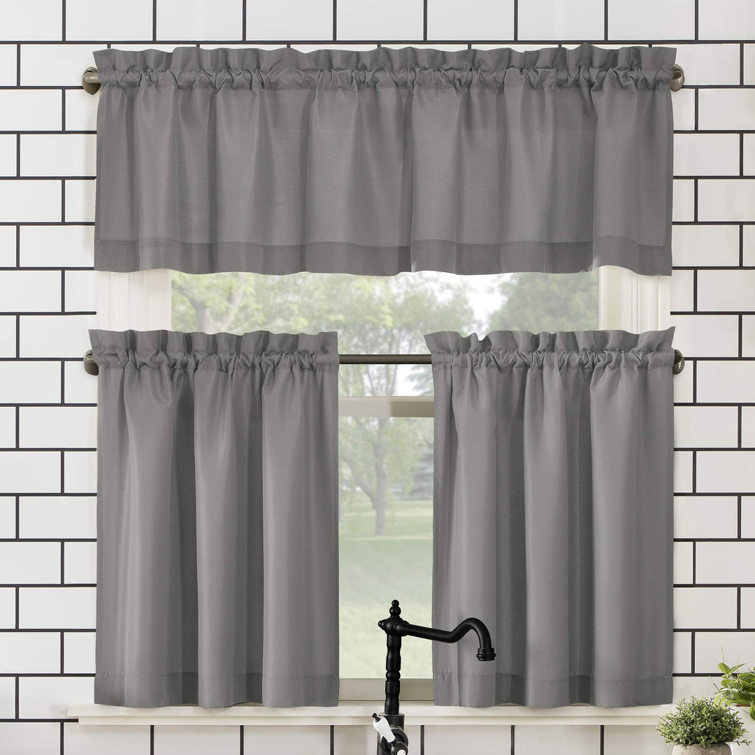 No. 918 Martine Microfiber Semi-Sheer Rod Pocket Kitchen Curtain Valance and 54" x 24" - Gray