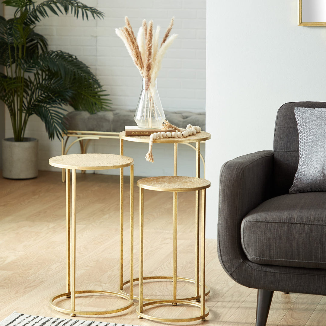 Gold Iron Glam Accent Table (Set of 3) 16 X 28round Round Goldtone Finish