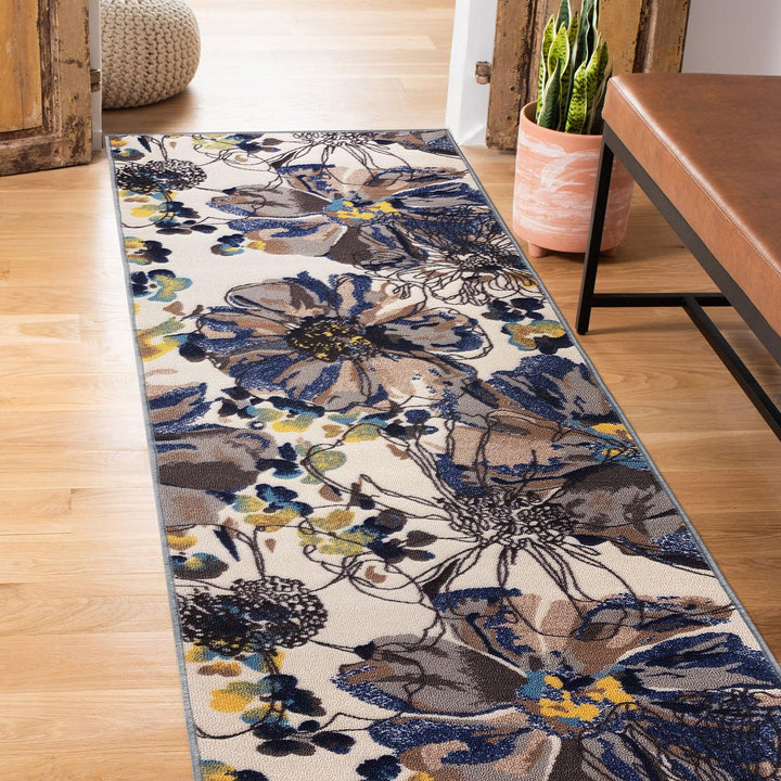 Rugshop Modern Bright Flowers Non-Slip (Non-Skid) Runner Rug 2' X 7' (22" X 84") 2' x 7' Runner - Cream