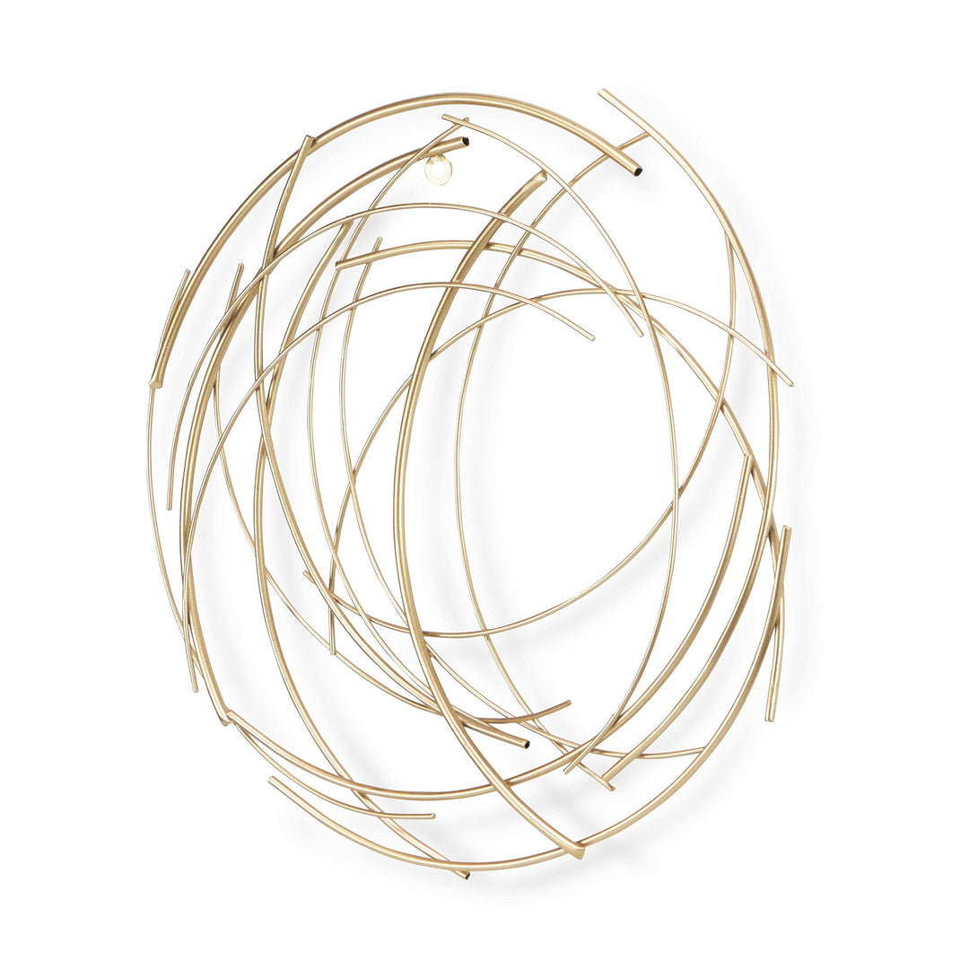 Gold Metal Abstract Round Hanging Wall Art Modern Contemporary Includes Hardware