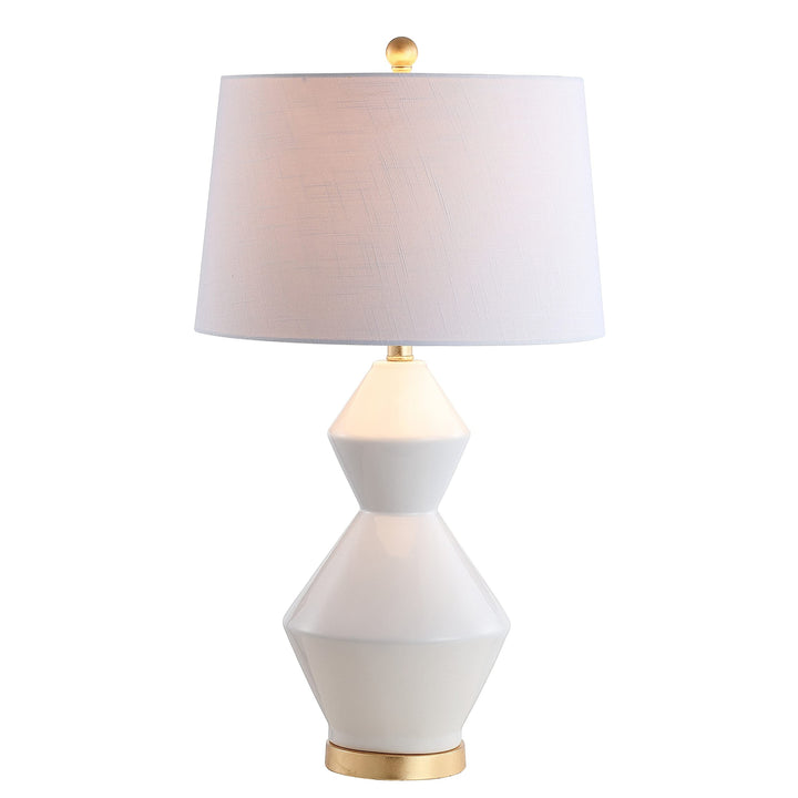 29" Geometric Ceramic/Metal Led Table Lamp White/Gold Leaf Brown White Glam - Diamond Home USA