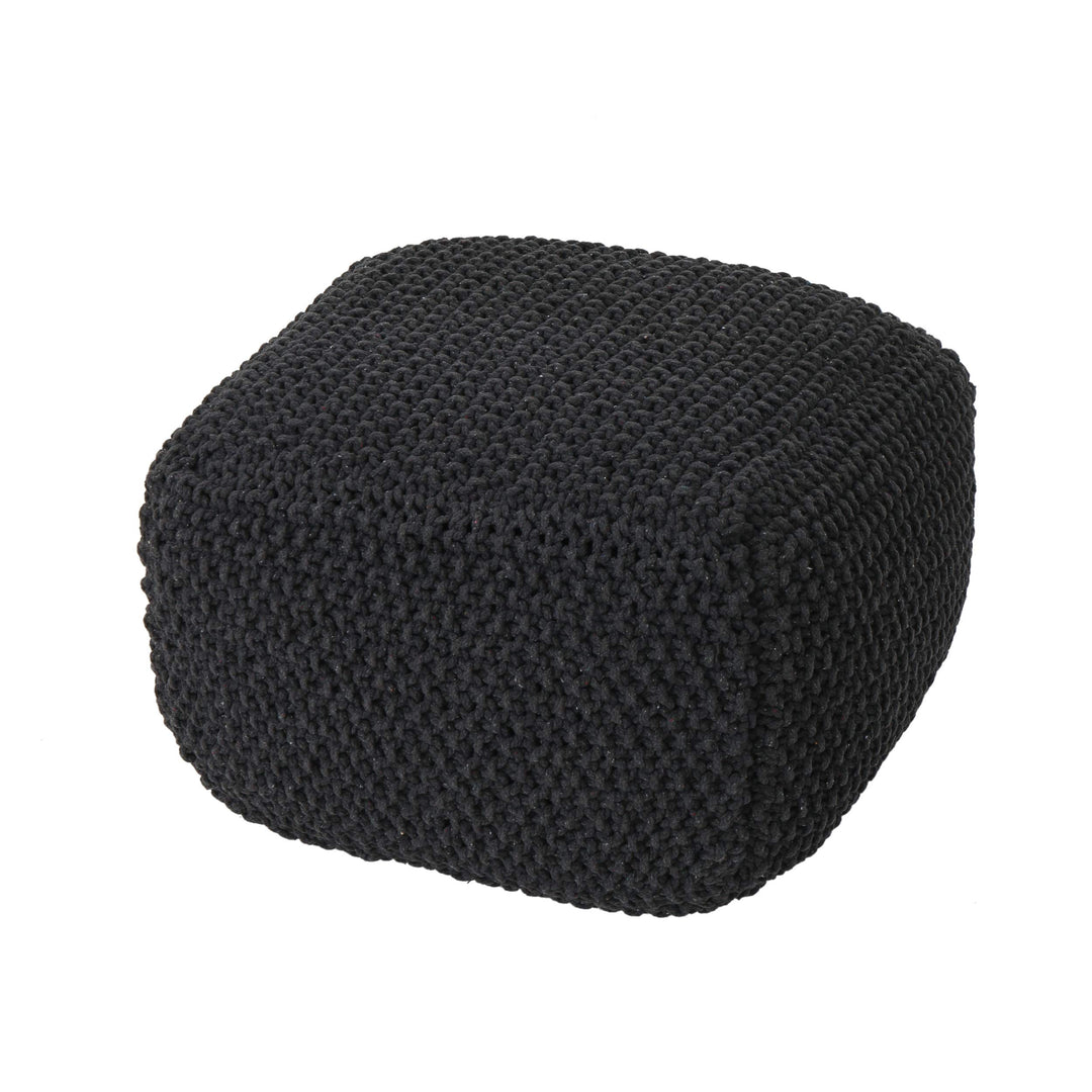 Christopher Knight Home Joyce Knitted Cotton Square Pouf Dark Grey Small