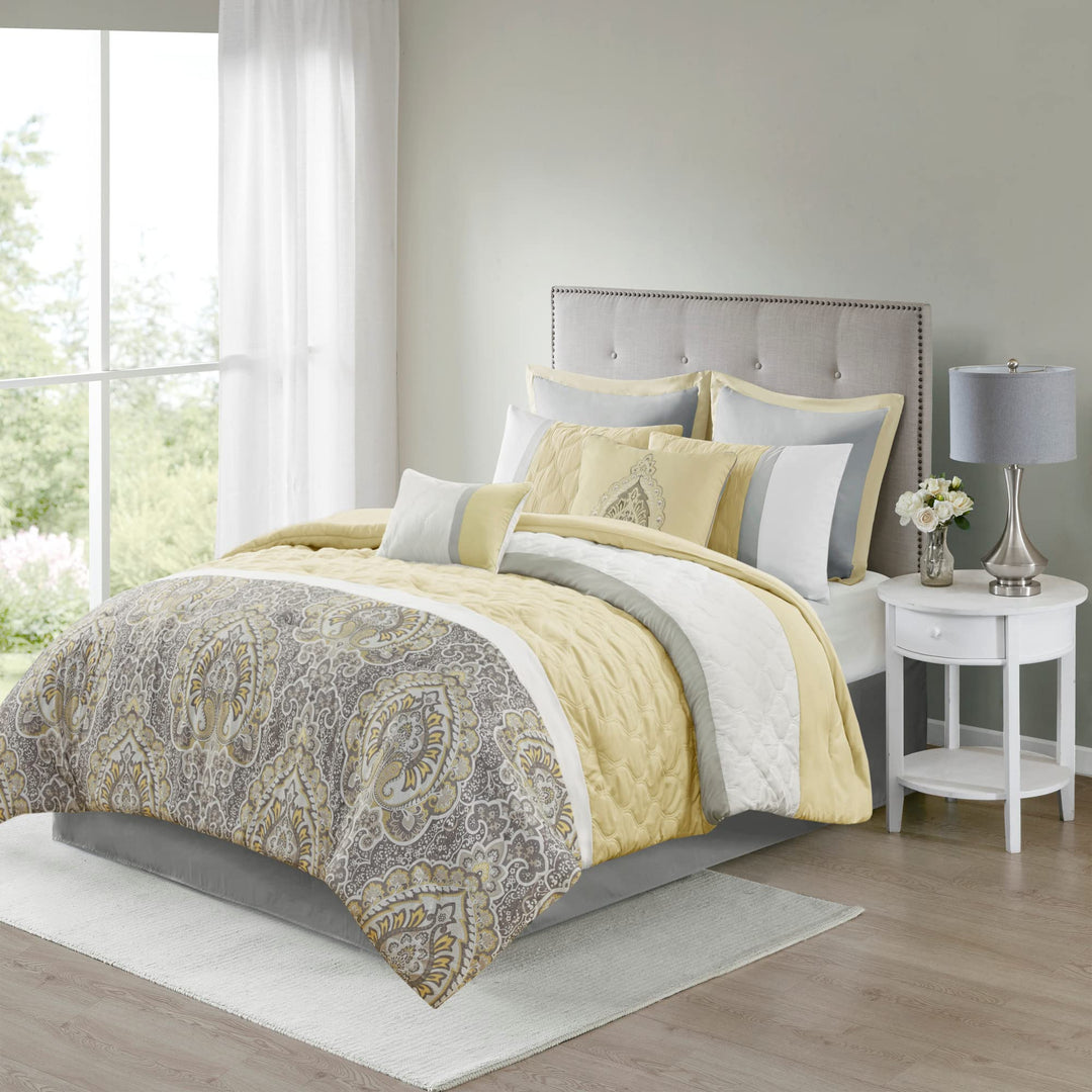 510 DESIGN Luxe Quilted Comforter Set Modern Transitional Design All Season Down Yellow - King