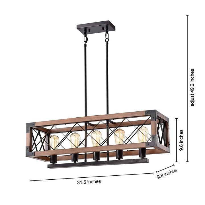 The Lighting Store Aurora Antique Black Rectangular Metal and Natural Wood