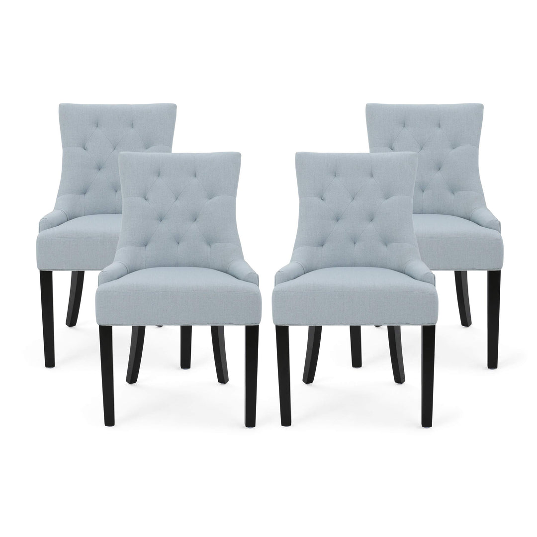 Irene Contemporary Tufted Fabric Dining Chairs (Set of 4) Light Sky and Espresso Light Sky + Espresso