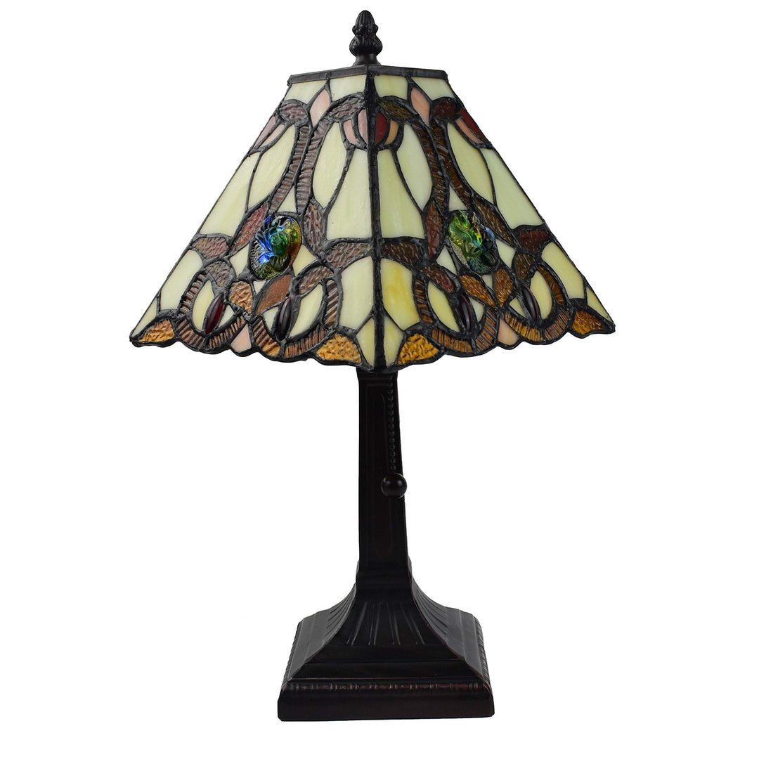 Tiffany Style Mini Accent Lamp Floral Mission 16" Tall Stained Glass Decor Night