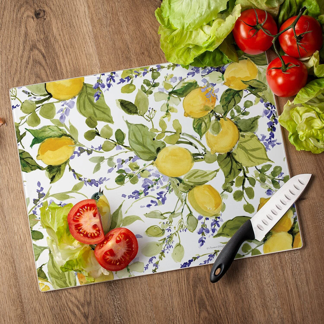 Tempered Glass Counter Saver/Cutting Board Watercolor Lemons 15" X 12" Multi