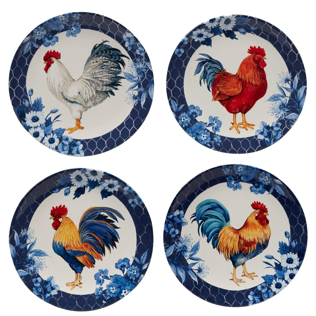 Indigo Rooster 16-Piece Dinnerware Set Service for 4 Blue Multi Color Red