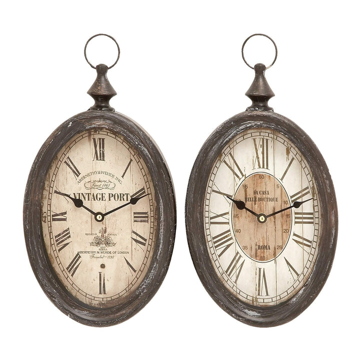 Metal Wall Clock (Set of 2) Black Farmhouse Oval Iron Antique Roman Numeral