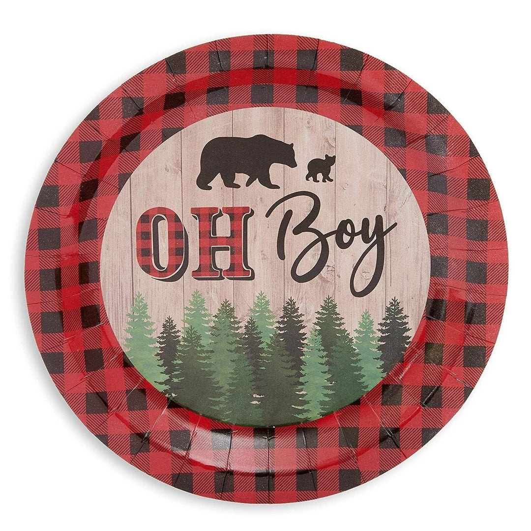 80-Pack Oh Boy Lumberjack Plaid Disposable Paper Plates 9" for Baby Shower Party - Diamond Home USA