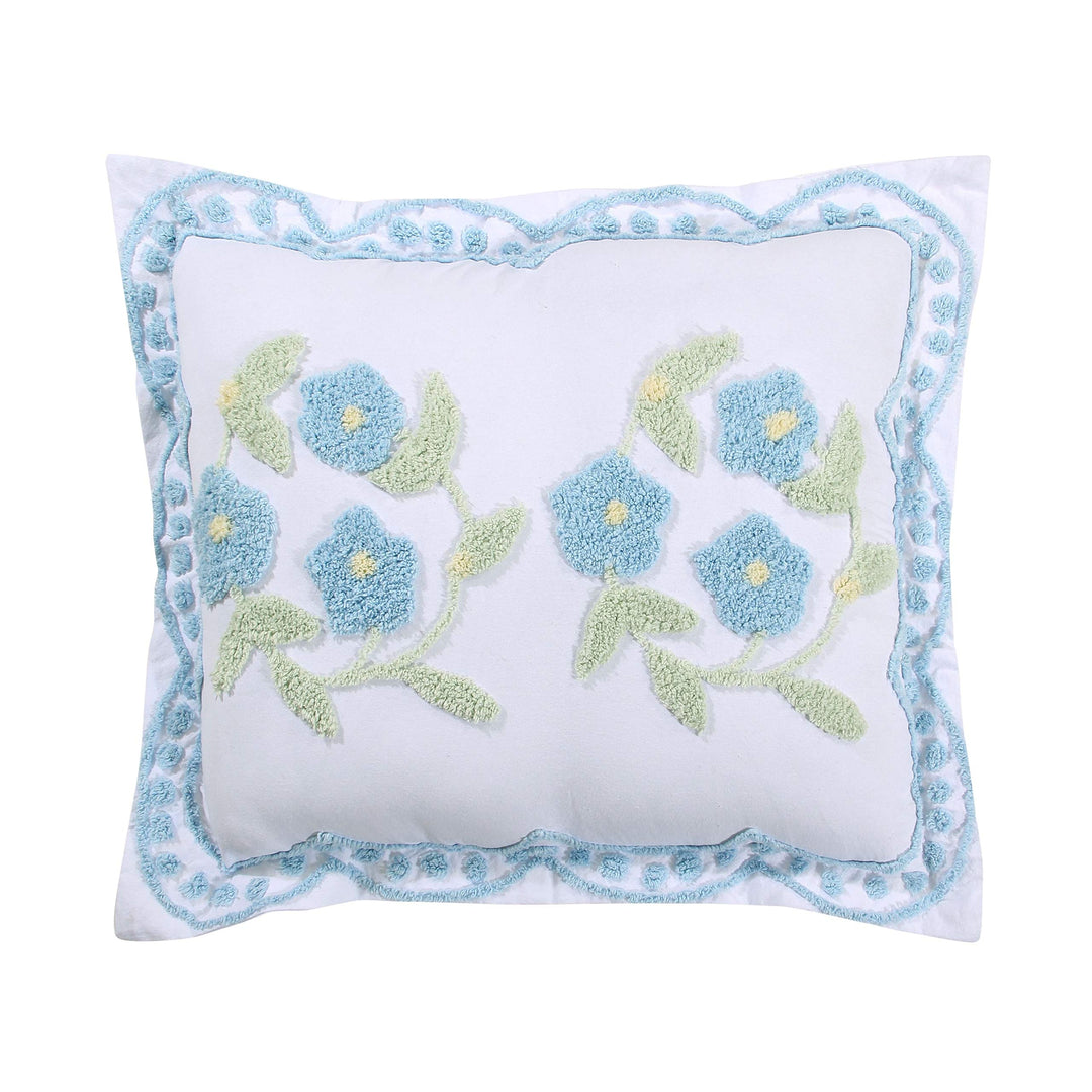 1 Piece Blue Chenille Standard Pillow Sham Floral Pattern Pillow Case Shabby Blue - Standard Sham