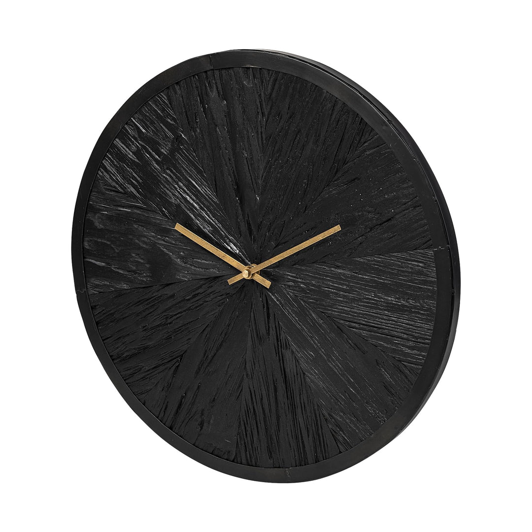 17" Round Black Wood Gold Modern Wall Clock 16.5" w X 1.7" d 16.5" h Grey Metal