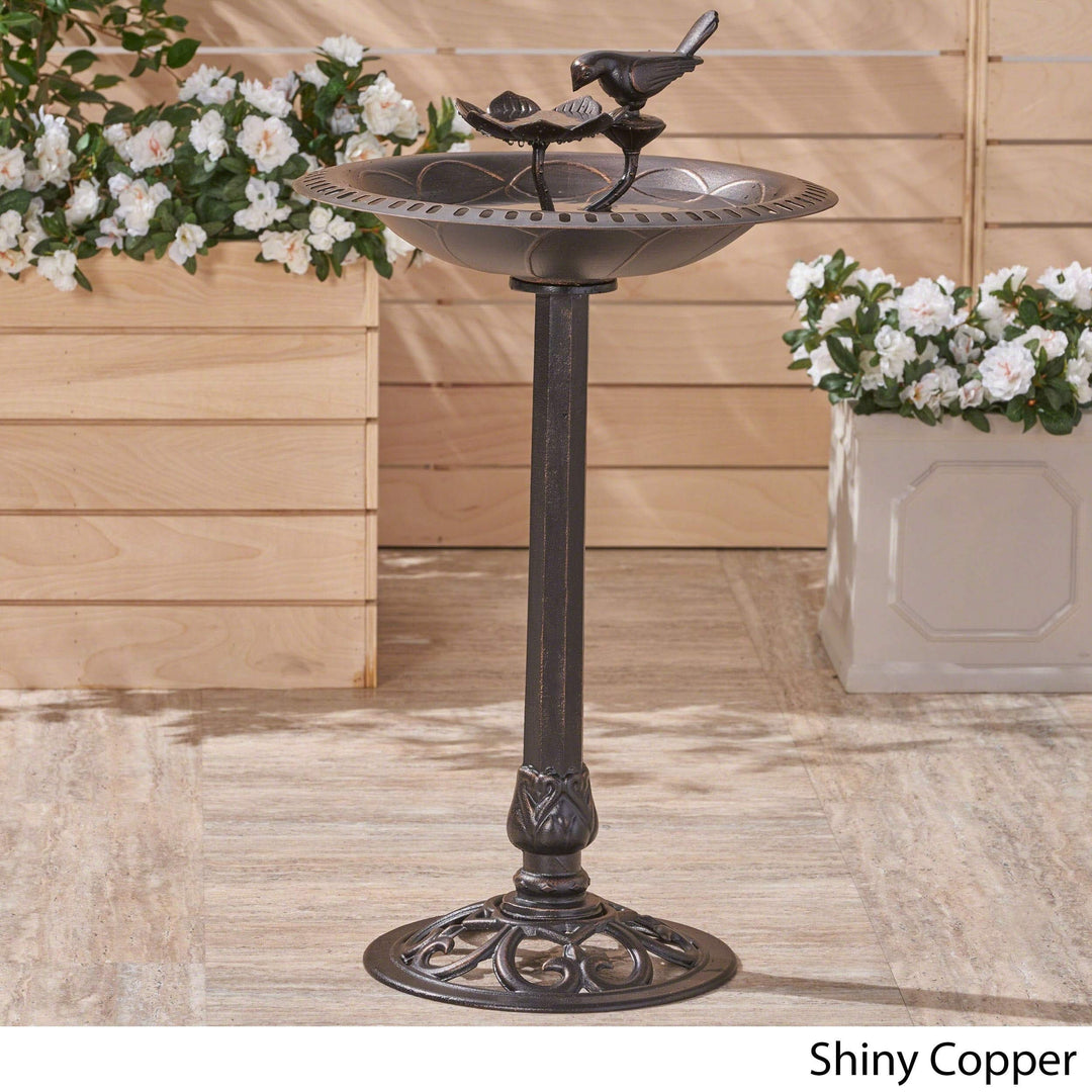 Outdoor Aluminum Bird Bath Black Pedestal Iron