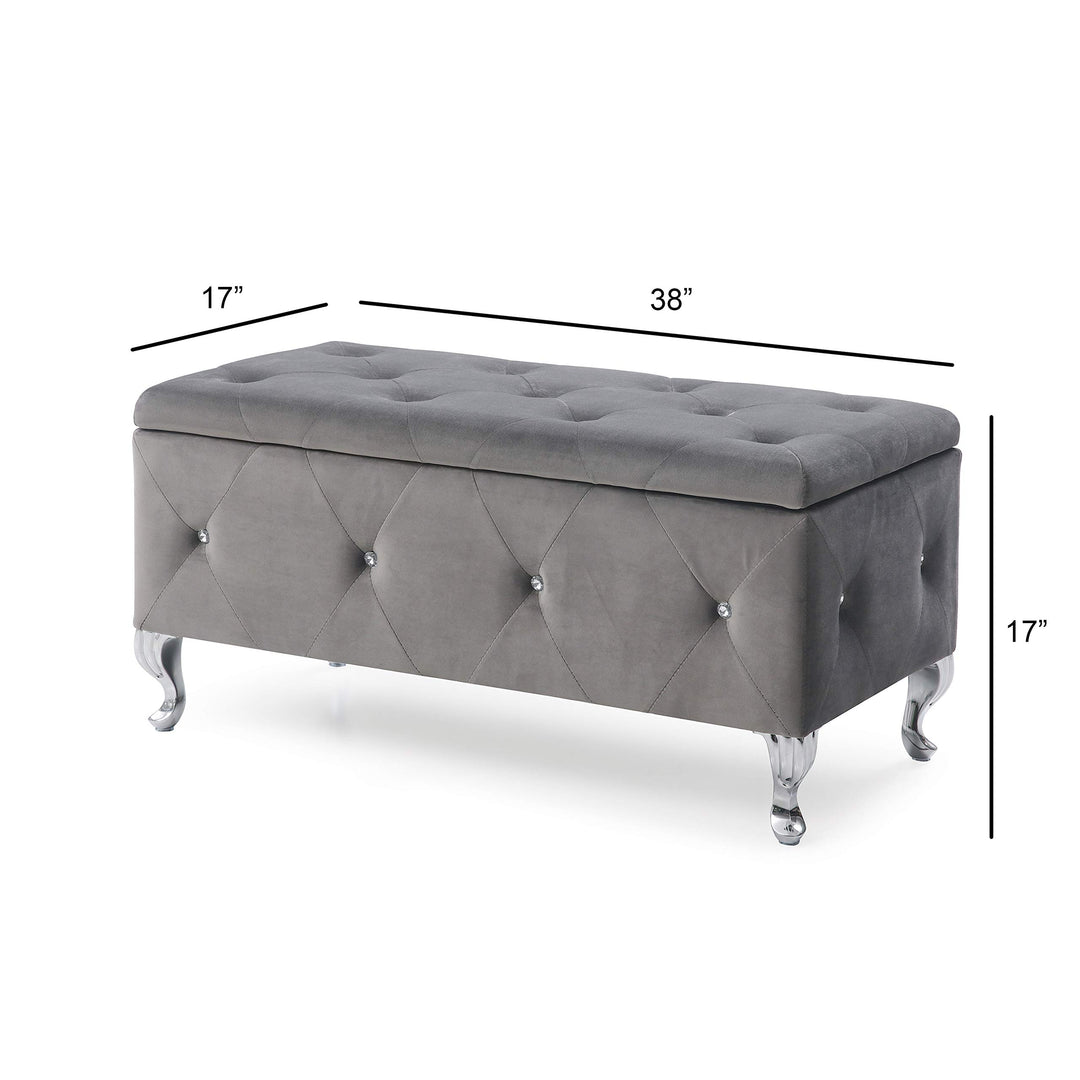 AC Pacific Glam Storage Ottoman Bench for Bedroom Living Room Entryway Bonded Leather