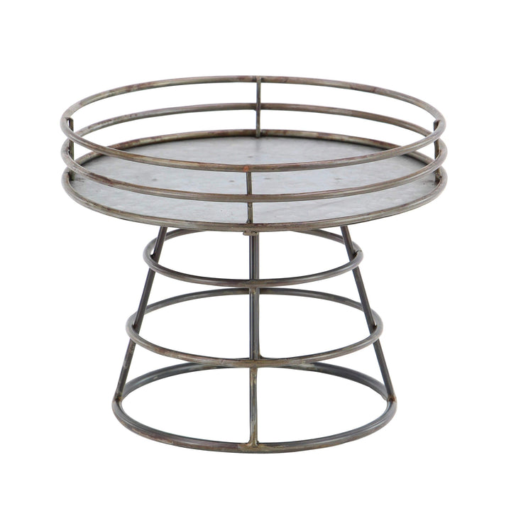 Industrial Iron Round Silver Tray Stand Farmhouse Antique