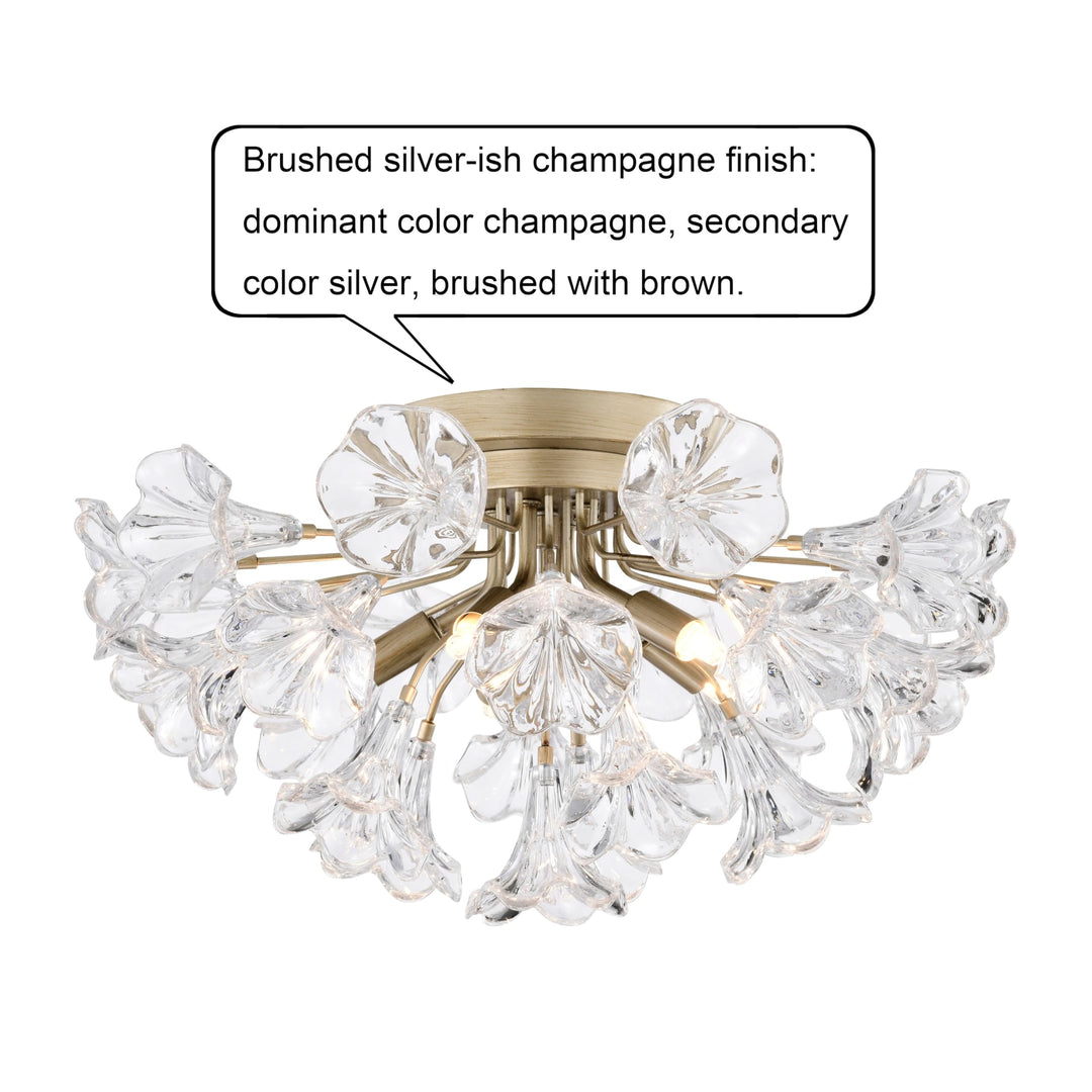 The Lighting Store Rosa Brushed Silver-ish Champagne Finish Flower Glass Flush