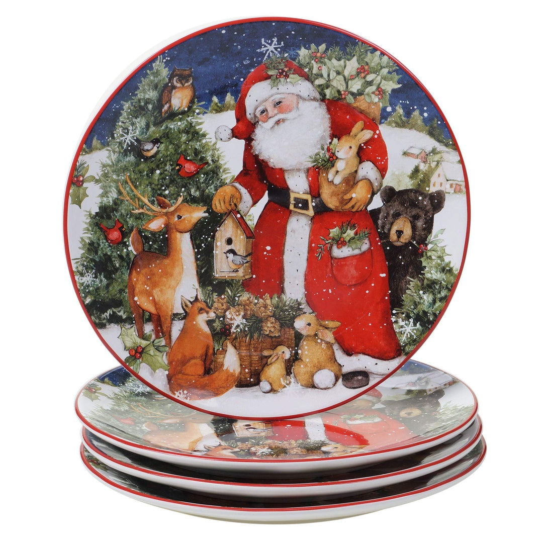 Magic of Christmas Santa 16-Piece Dinnerware Set Service for 4 Green Multi Color