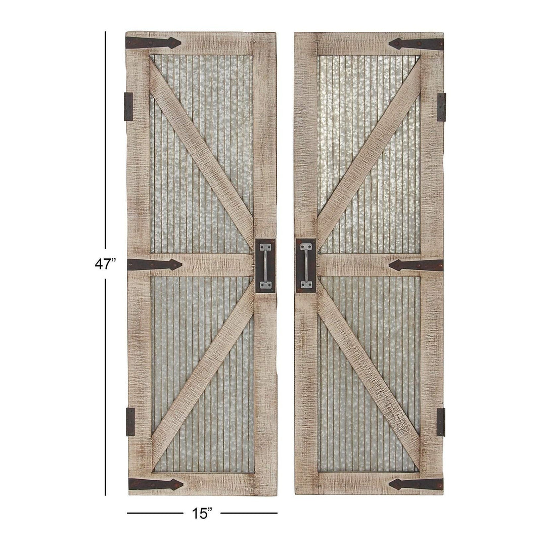 Set of 2 Farmhouse 47 Inch Iron and Wood Barn Doors by Brown Grey