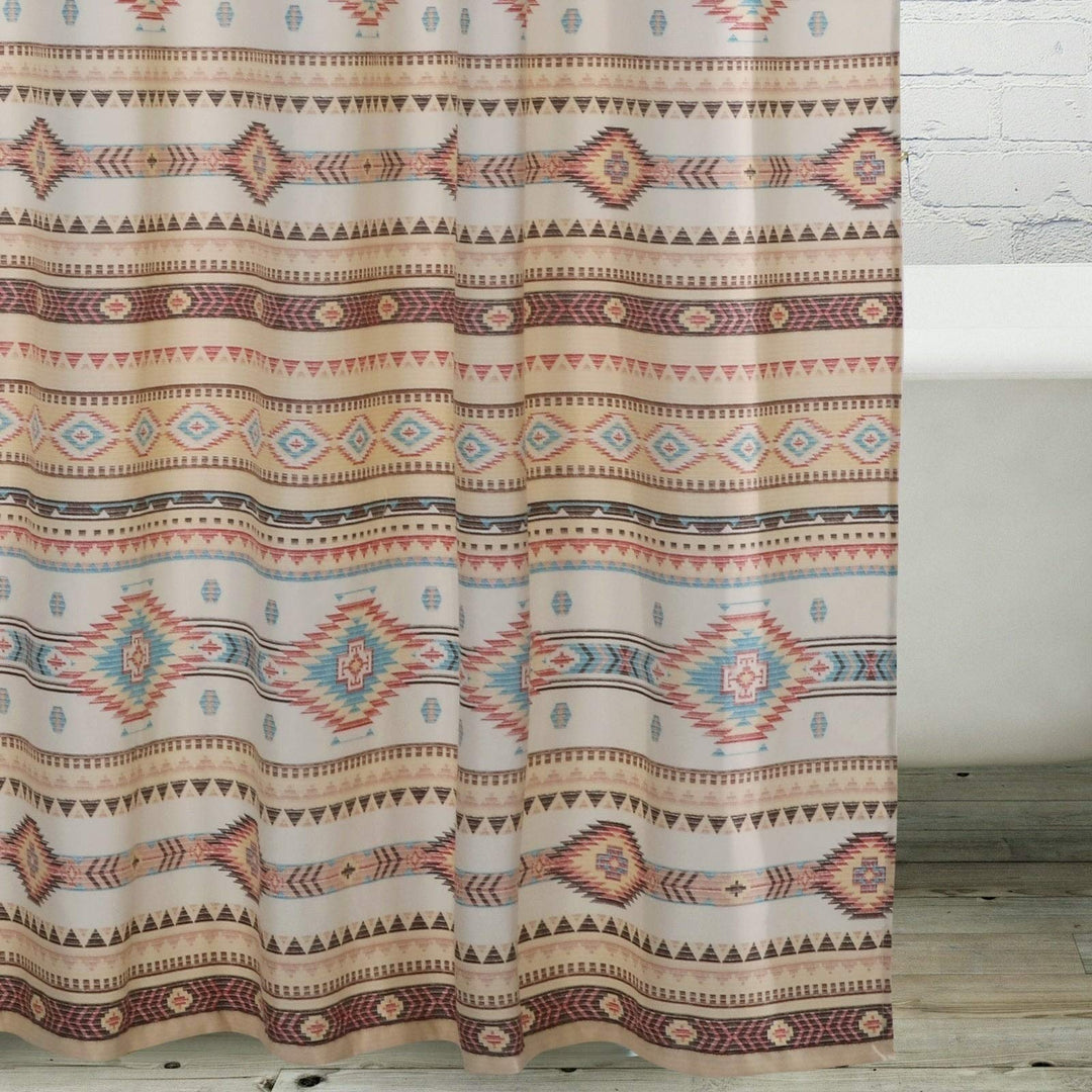 Tan Shower Curtain Red Chevron Geometric Striped Bohemian Eclectic Polyester