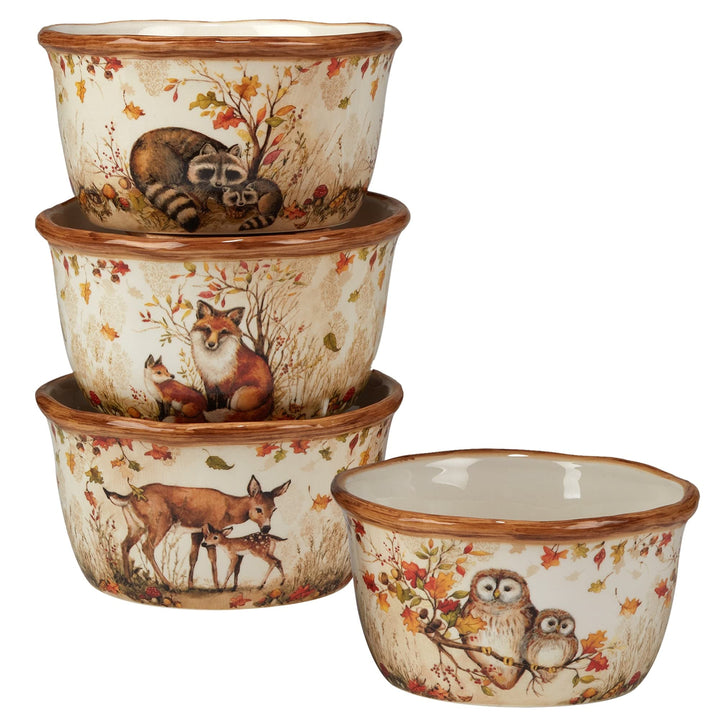 Pine Forest 22 Oz. Ice Cream/dessert Bowls Set Of 4 Beige Brown Multi Color