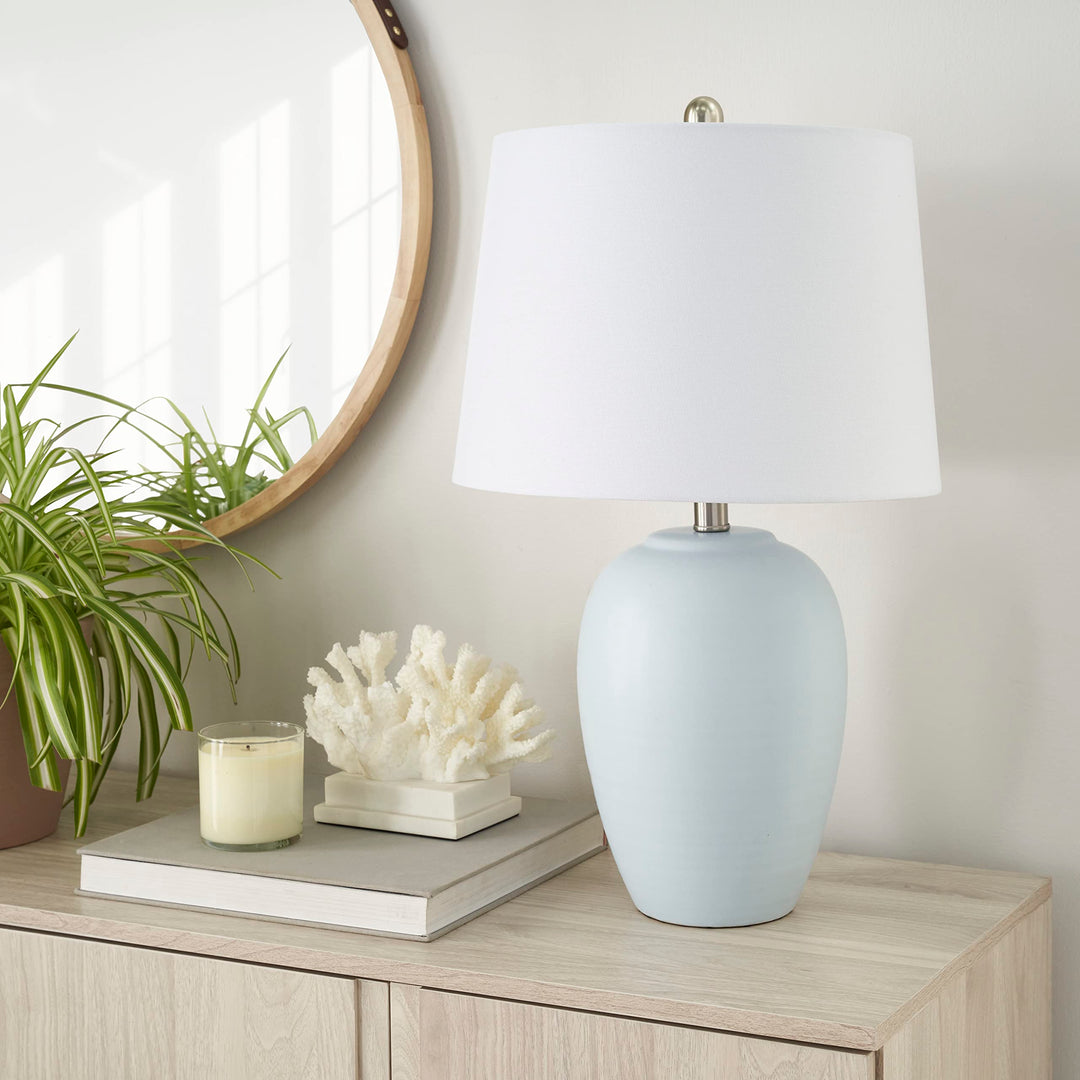 Nourison 23" Blue Coastal Ceramic Pot Table Lamp for Bedroom Living Room Light Blue