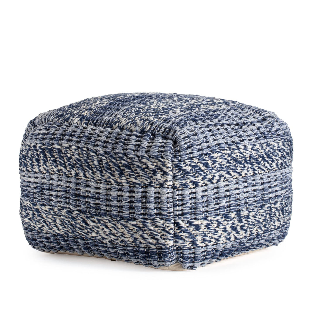 Navy Stripes 22" X 16" Ivory Square Pouf Ottoman Blue Bohemian Eclectic Modern