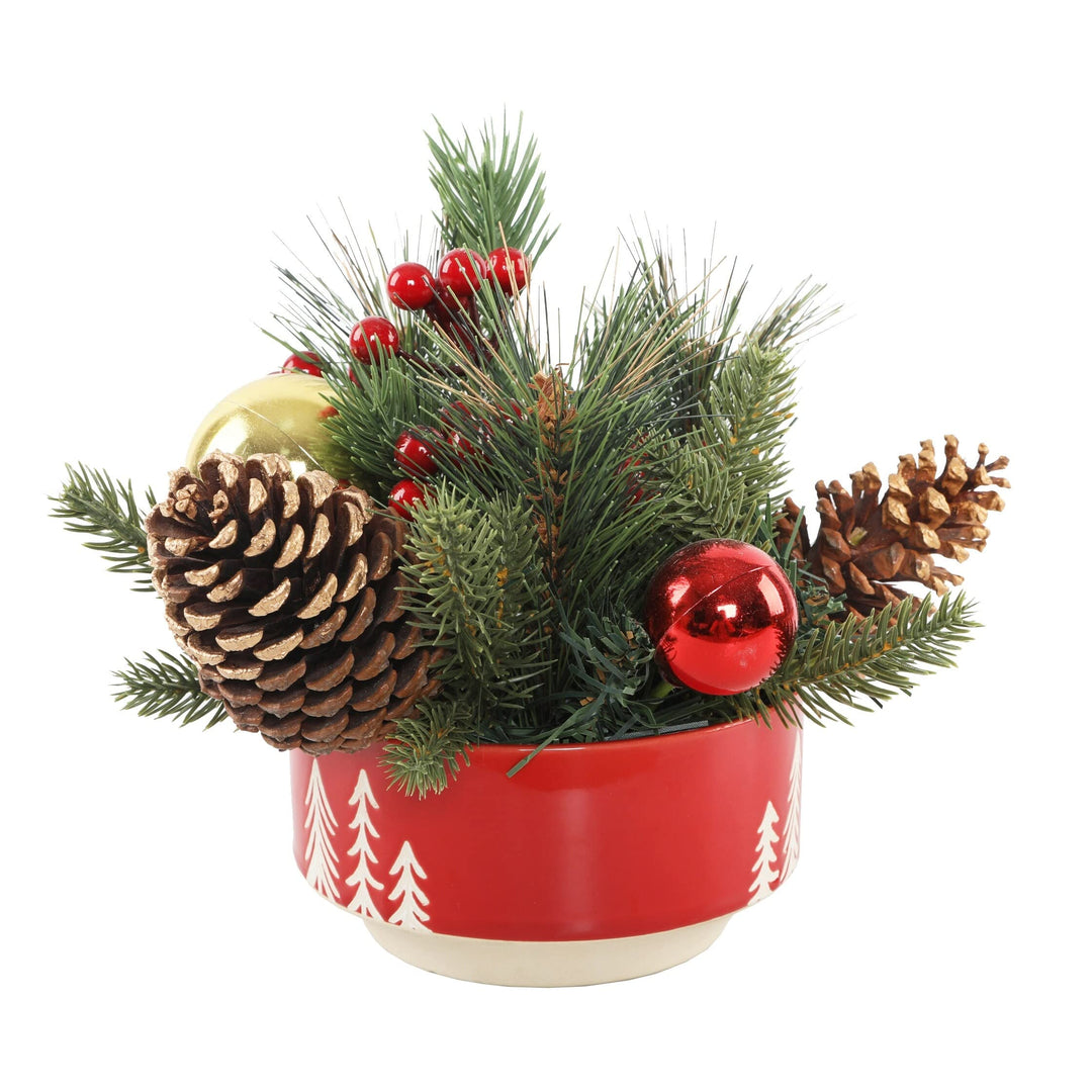 Xmas in 6" Ceramic Reverse Tree Pot Md Red