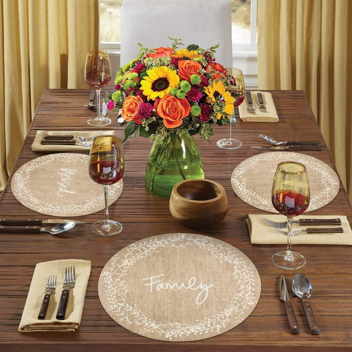 Round Reversible Wipe-Clean Placemats Set of 4 - Family Blessed Multi Color