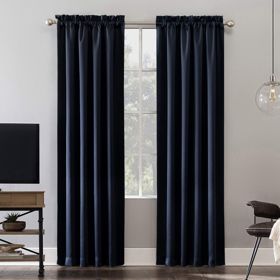 Sun Zero Oslo Theater Grade Extreme Total Blackout Rod Pocket Curtain Panel 52" x 63" - Navy